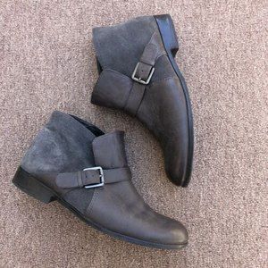 Franco Sarto ankle boots suede leather gray brown size 9 buckle strap
